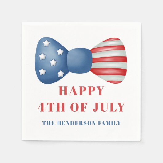Rot, Weiß und Blauer Bow 4. Juli Serviette (Vorderseite)