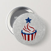 Rot, Weiß und Blauer Cupcake 4. Juli Glitzer Button (Vorne & Hinten)