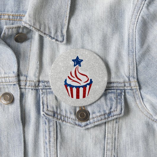 Rot, Weiß und Blauer Cupcake 4. Juli Glitzer Button (Beispiel)