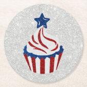 Rot, Weiß und Blauer Cupcake 4. Juli Glitzer Runder Pappuntersetzer (Vorderseite)