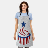Rot, Weiß und Blauer Cupcake 4. Juli Glitzer Schürze (Getragen)