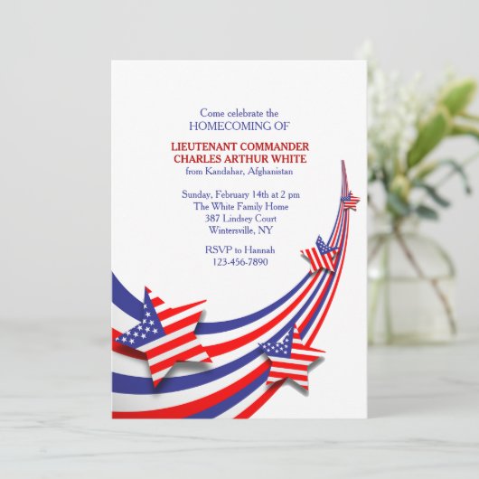 Rot-, Weiß- und Blauer Feier Einladung (Stehend Vorderseite)
