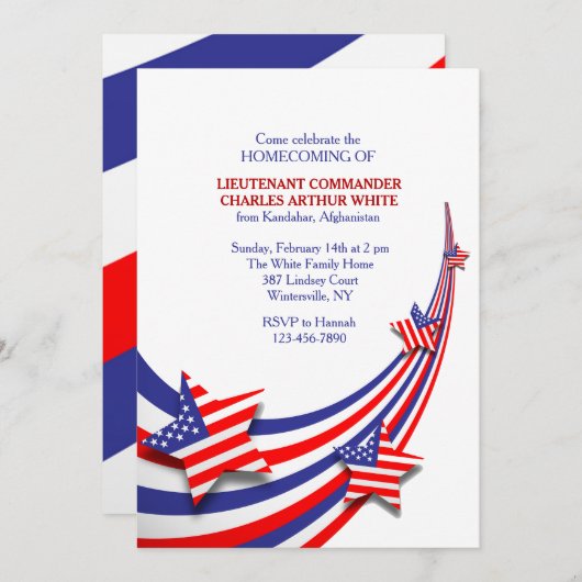 Rot-, Weiß- und Blauer Feier Einladung (Vorne/Hinten)