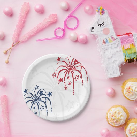 Rot-Weiß- und Blauer Feuerwerk 4. Juli Party Pappteller (Party)