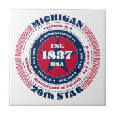 Rot, Weiß und Blauer Michigan Keramik Tile Fliese (Vorderseite)