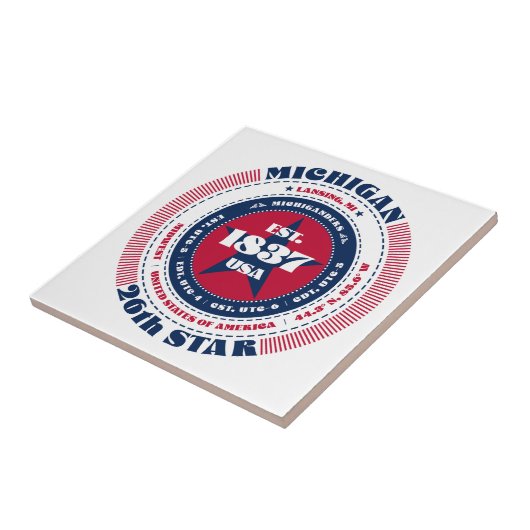 Rot, Weiß und Blauer Michigan Keramik Tile Fliese (Seite)