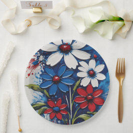 Rot-Weiß und Blauer Milchblumen Pappteller