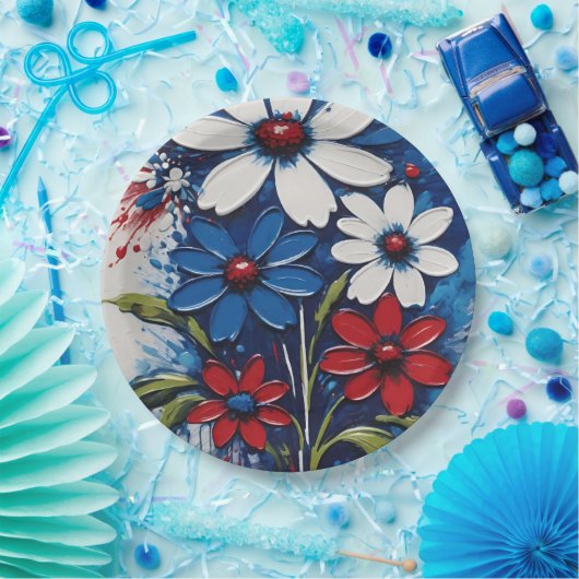 Rot-Weiß und Blauer Milchblumen Pappteller (Party)