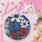 Rot-Weiß und Blauer Milchblumen Pappteller (Party)