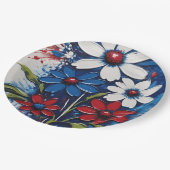 Rot-Weiß und Blauer Milchblumen Pappteller (Schrägansicht)