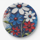 Rot-Weiß und Blauer Milchblumen Pappteller (Vorderseite)