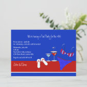 Rot, Weiß und Blauer Pool Party Einladung (Stehend Vorderseite)