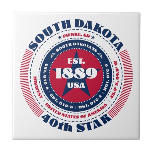Rot, Weiß und Blauer Süddakota Keramik Tile Fliese (Vorderseite)