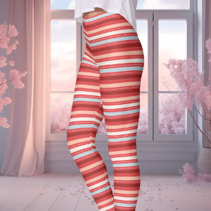 Rot, Weiß und Blauer Valentinstag gestreift Leggings