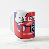 Rot, Weiß und Blauer Volleyball Sport Kaffeetasse (Vorderseite Links)