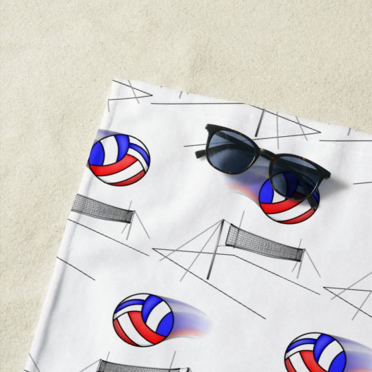 Rot, Weiß und Blauer Volleyball Strandtuch (Beispiel)