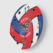 Rot, Weiß und Blauer Volleyballstil mit DIT-Text Große Wanduhr (Winkel)