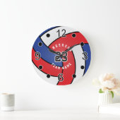 Rot, Weiß und Blauer Volleyballstil mit DIT-Text Große Wanduhr (Zuhause)