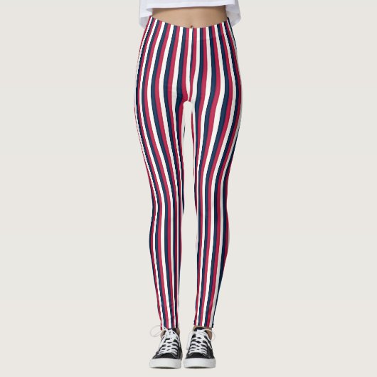 Rot-Weiß- und Blaustreifen Leggings (Vorderseite)