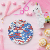 Rot-Weiß- und Blautönen-Camouflage Pappteller (Party)