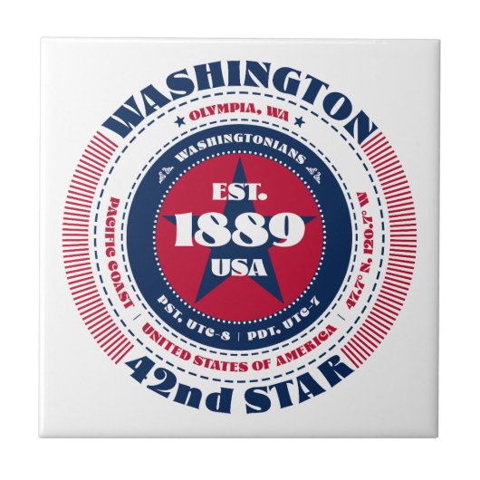 Rot, Weiß und Blue Washington Keramik Tile Fliese (Vorderseite)