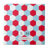 Rot, Weiß und Blues Hexagons Monogramm Fliese (Vorderseite)