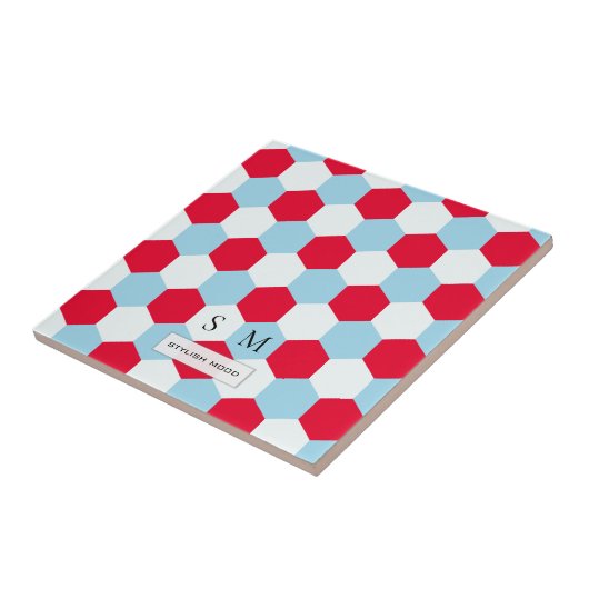 Rot, Weiß und Blues Hexagons Monogramm Fliese (Seite)