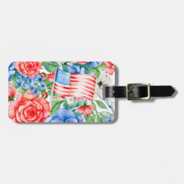 Rot-Weiß und Blumen Blumen 4. Juli Patriotic Gepäckanhänger