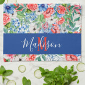 Rot-Weiß- und Blütenmonogramm am 4. Juli Geschirrtuch (Gefaltet)