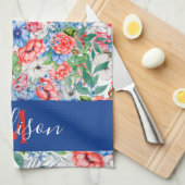 Rot-Weiß- und Blütenmonogramm am 4. Juli Geschirrtuch (Viertel Falte)