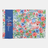 Rot-Weiß- und Blütenmonogramm am 4. Juli Geschirrtuch (Horizontal)