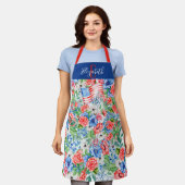 Rot-Weiß- und Blütenmonogramm am 4. Juli Schürze (Getragen)