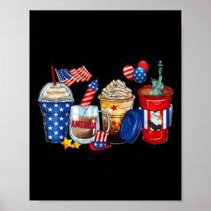 Rot weiß und braun 4. Juli Kaffeegetränke Pa Poster