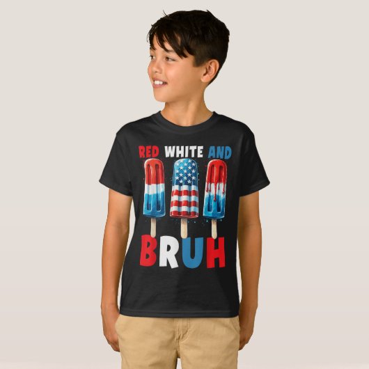 Rot weiß und Bruh 4. Juli Popsikel Patriotic T-Shirt (Vorne ganz)