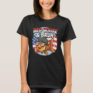 Rot Weiß und Bruh Lustiger Patriotischer Fisch mit T-Shirt