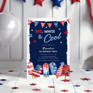 Rot, Weiß und Cool 4. Juli Geburtstag Einladung