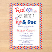 Rot, Weiß und Due Baby Dusche Acryleinladungen (Vorderseite)