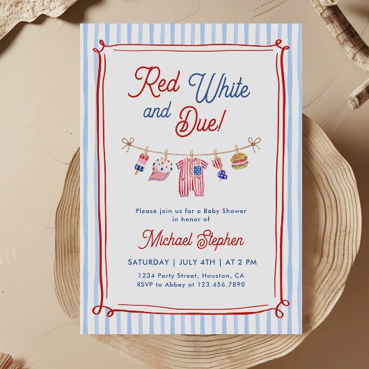 Rot, Weiß und Fällig 4. Juli Babyshower Einladung