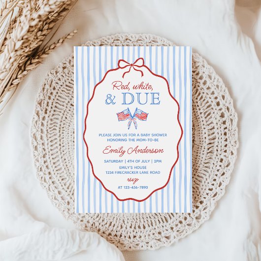 Rot, Weiß und Fällig 4. Juli Babyshower Einladung