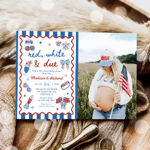 Rot Weiß und fällig am 4. Juli Babyshower Einladung