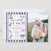 Rot Weiß und fällig am 4. Juli Babyshower Einladung (Vorderseite)