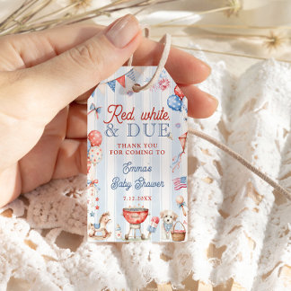 Rot Weiß und Fällig Baby Shower Danke Geschenkanhänger