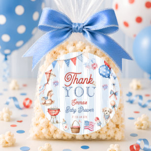 Rot Weiß und Fällig Baby Shower Danke Runder Aufkleber