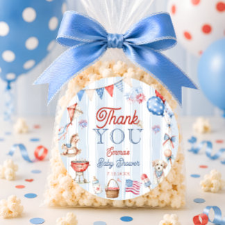 Rot Weiß und Fällig Baby Shower Danke Runder Aufkleber