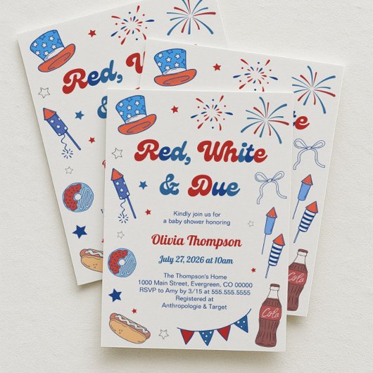 Rot Weiß und Fällig Baby Shower Einladung