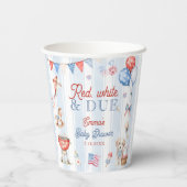Rot Weiß und Fällig Baby Shower Pappbecher (Rückseite)