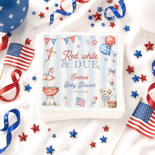 Rot Weiß und Fällig Baby Shower Serviette
