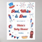Rot Weiß und Fällig Babyparty Willkommen Poster (Vorne)