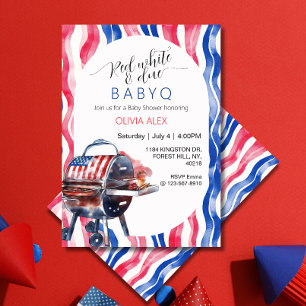 Rot weiß und fällig Babyq 4. Juli Babyparty Einladung