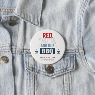 Rot Weiß und fällig BBQ Baby Shower  Button